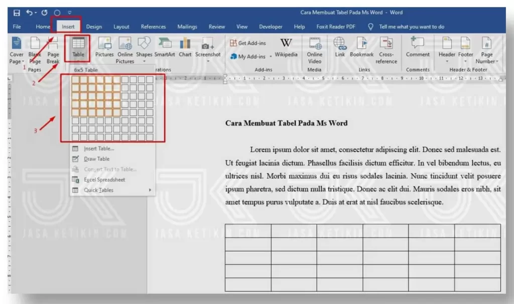 membuat tabel di word