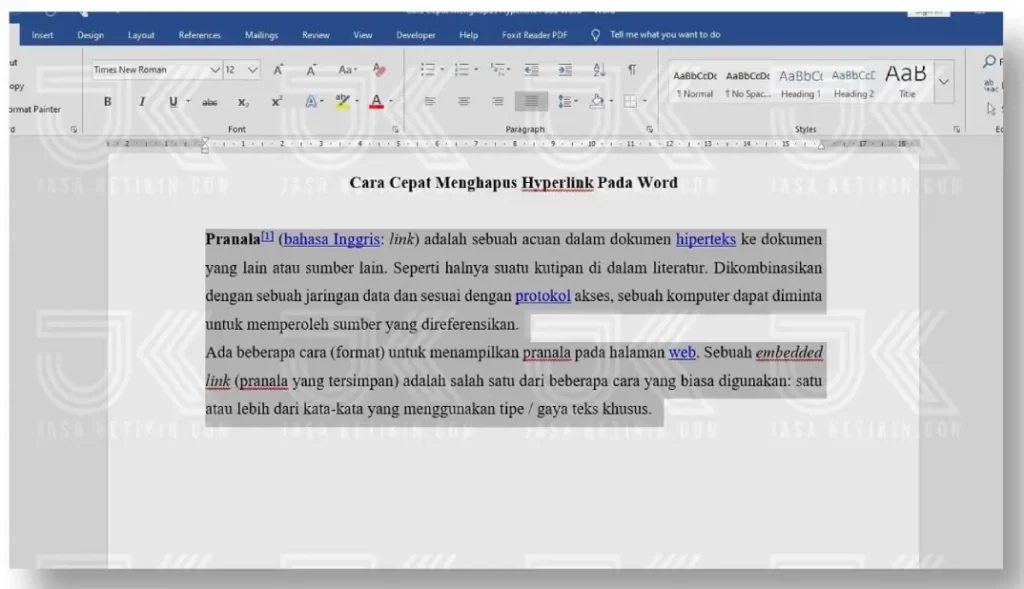 menghapus hyperlink di word