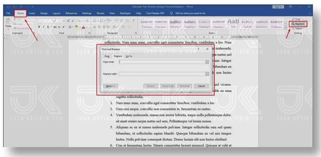 cara menggunakan find and replace di word