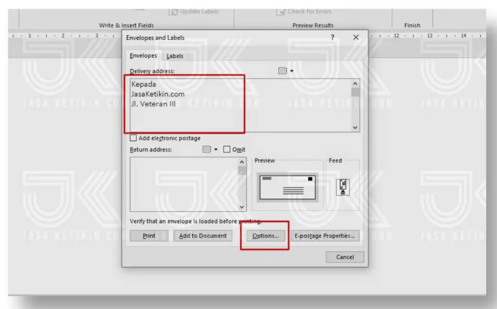 format amplop di word