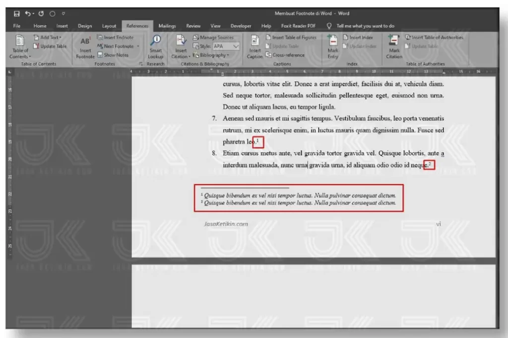 memasukan footnote ke word