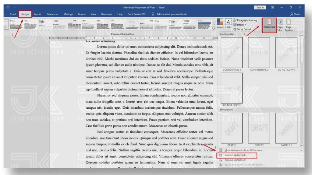 membuat watermark di word