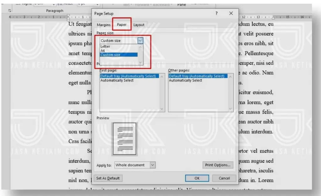 cara mengatur ukuran kertas di word