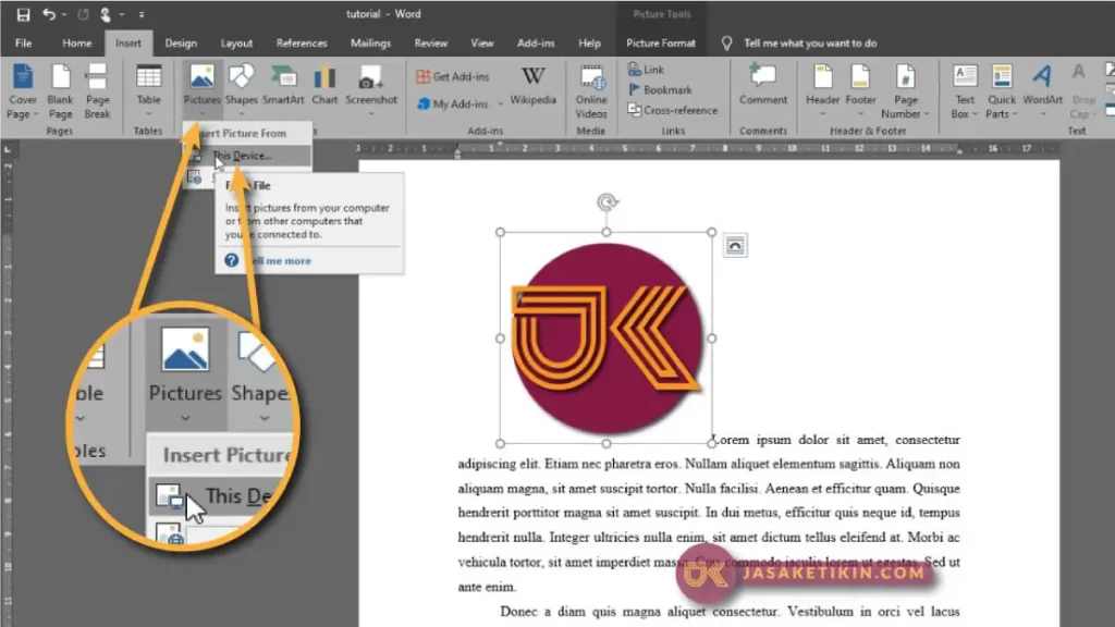 memasukan gambar diantara teks word